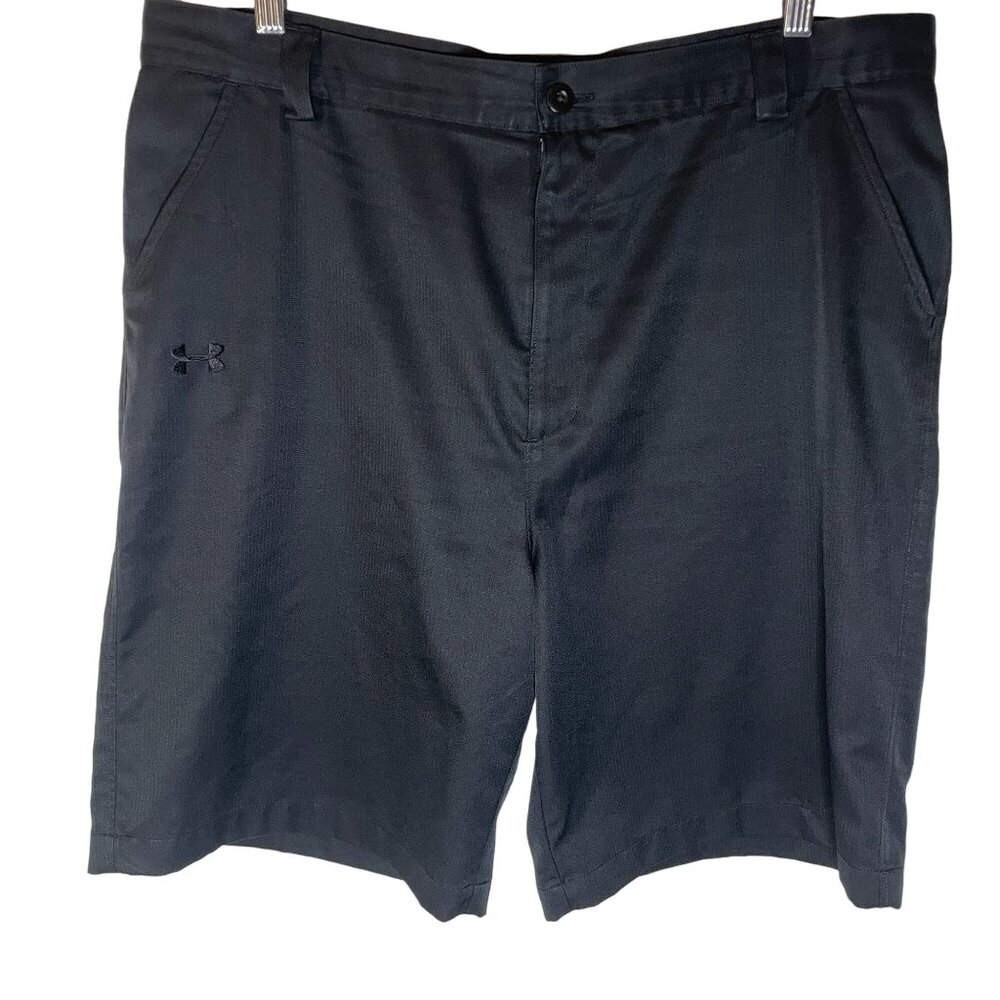 Under Armour Performance Golf Sports Flat Front Shorts Men 38R Black Logo